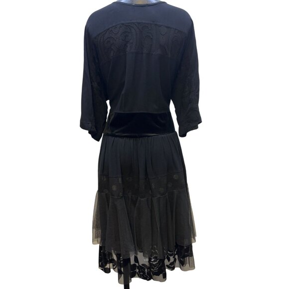 Alembika Womens Black Dress With Sheer Layered Skirt & Patterned Top S - Picture 2 of 6